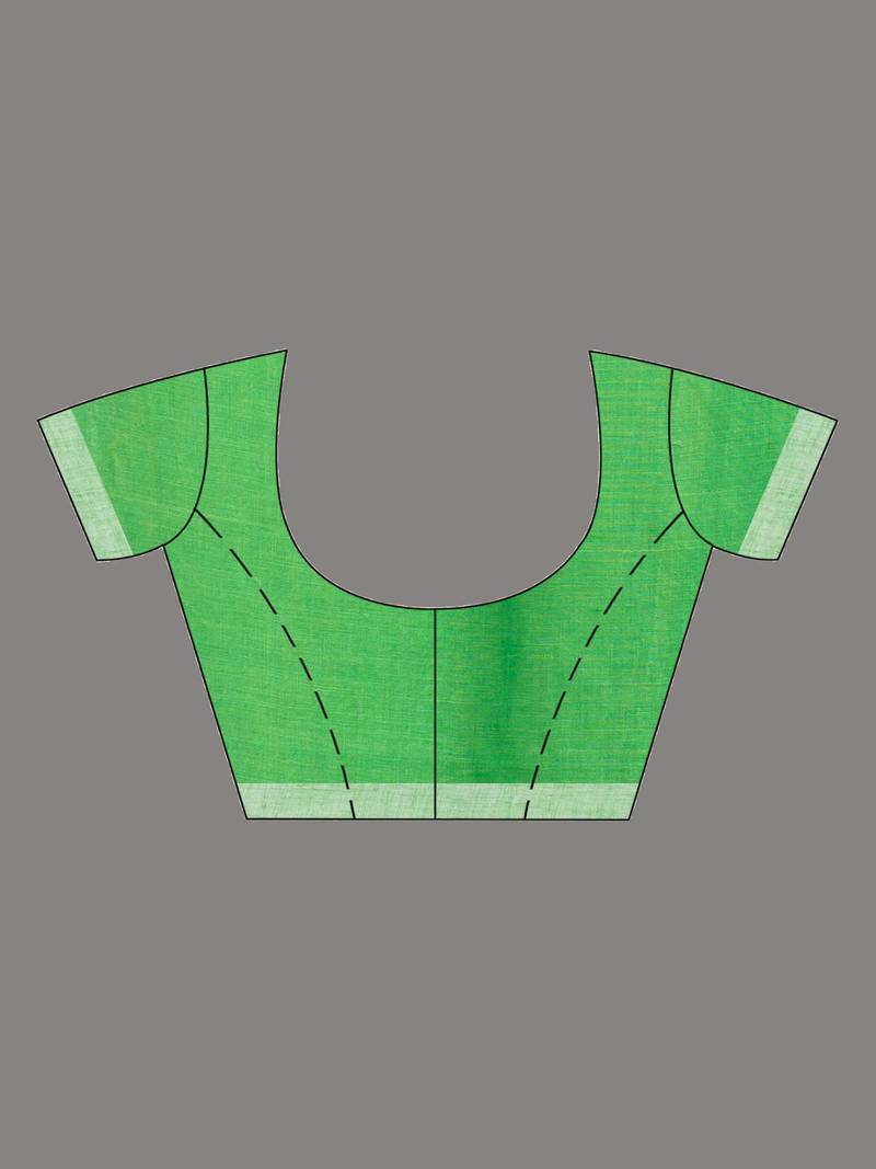 Green with silver zari pallu in silver zari border handwoven linen saree