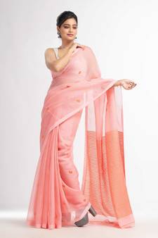 Peachmod resham cotton kota check all over Buti jacquqrd Pallu handwoven saree