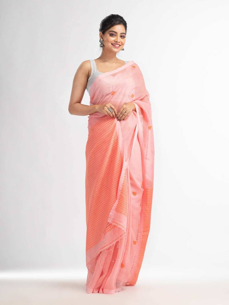 Peachmod resham cotton kota check all over Buti jacquqrd Pallu handwoven saree