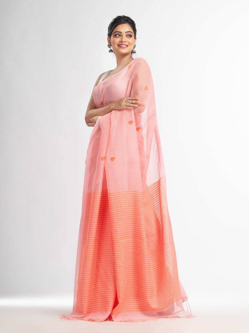 Peachmod resham cotton kota check all over Buti jacquqrd Pallu handwoven saree