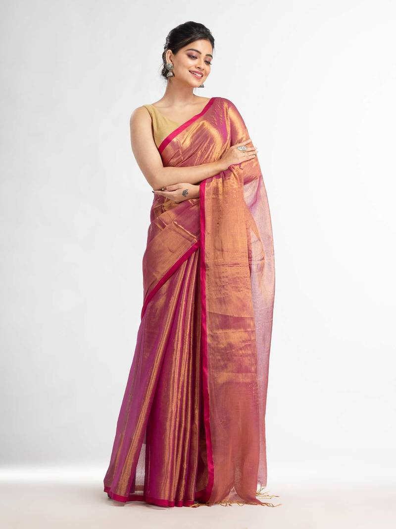 Rani tissue cotton solit haif inchi border saree