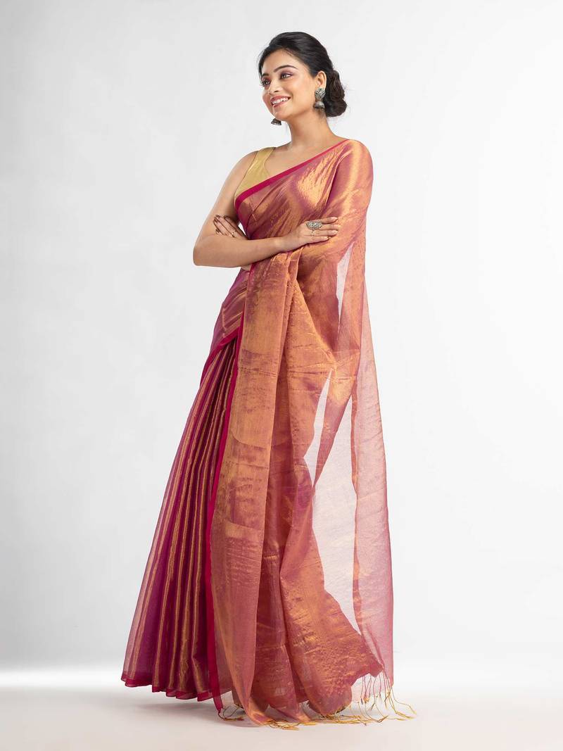 Rani tissue cotton solit haif inchi border saree