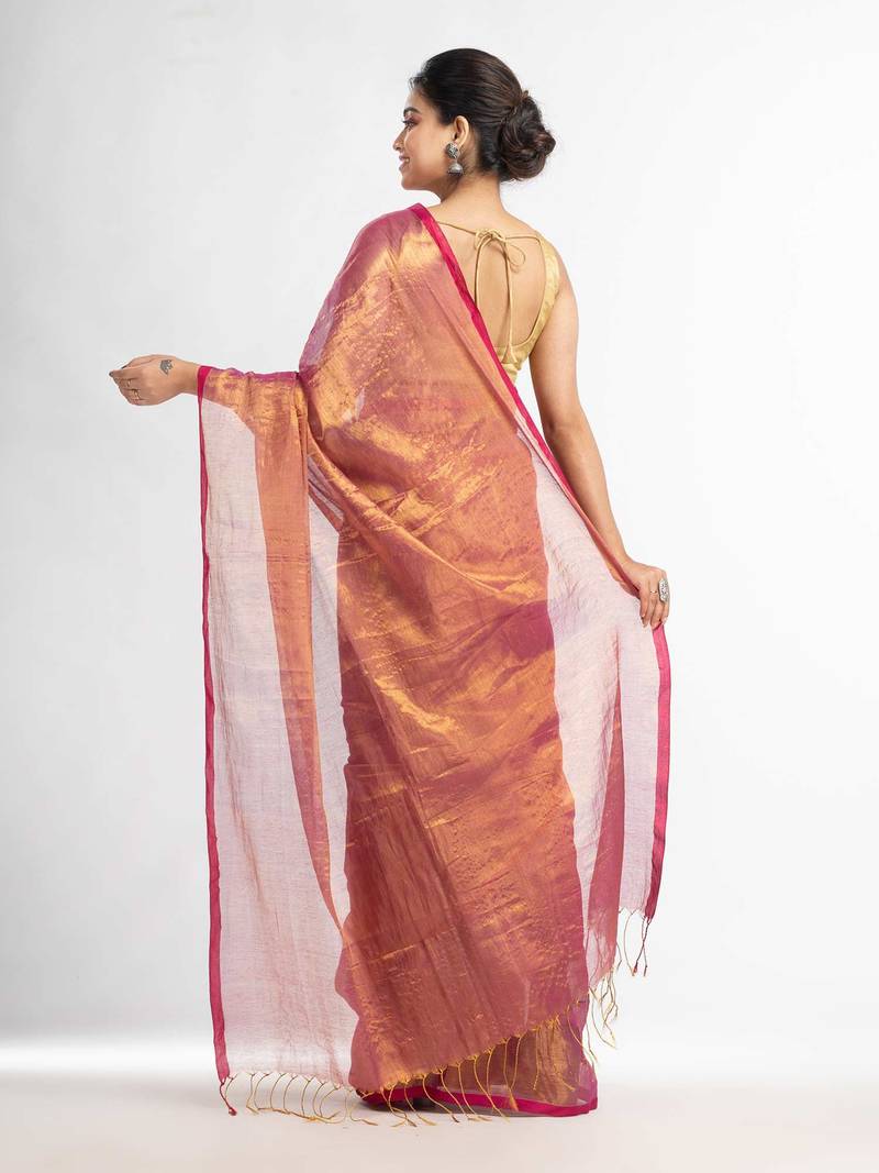 Rani tissue cotton solit haif inchi border saree