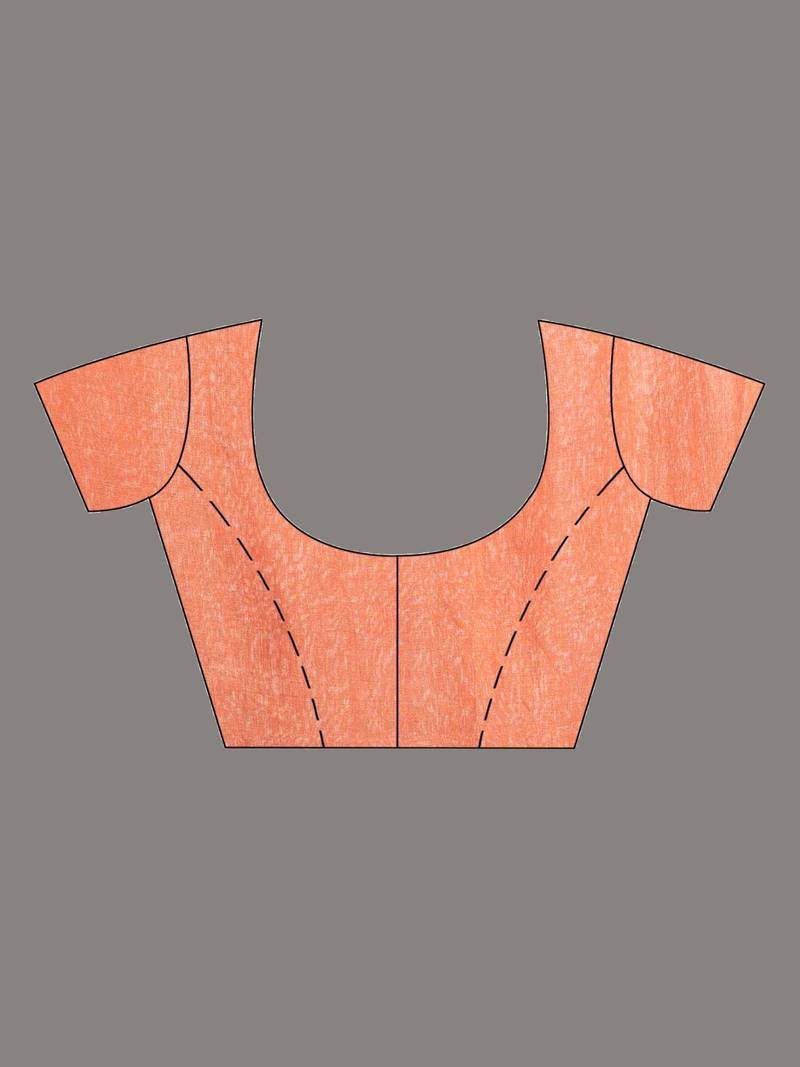 Peach linen tissue pallu jamdani temple border handwoven saree