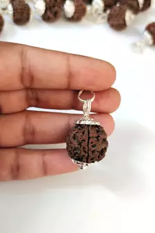 Original 4 Mukhi Nepali Rudraksha Silver Plated Pendant at Wholesale Rate Chakra Healing Four Faced Beads 1 Pcs