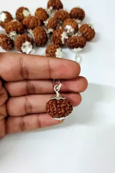 Original 8 Mukhi Indonesia Rudraksha Silver Plated Pendant at Wholesale Rate Chakra Healing Eight Faced Beads 1 Pcs