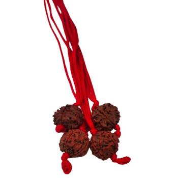 Original 4 Mukhi Nepali Rudraksha Pendant With Red Thread at Wholesale Rate Chakra Healing Four Faced Beads 1 Pcs 2