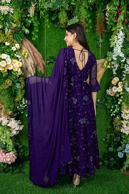 Purple embroidered georgette long-kurtis 2