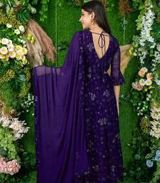 Purple embroidered georgette long-kurtis