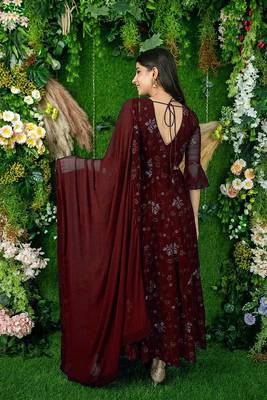 Maroon embroidered georgette long-kurtis 2