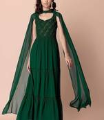Green embroidered georgette long-kurtis
