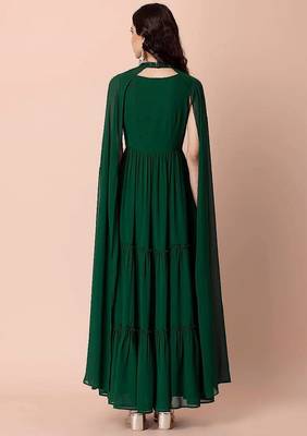Green embroidered georgette long-kurtis 2