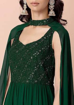 Green embroidered georgette long-kurtis 3