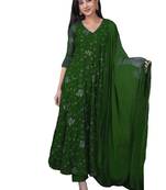 Green embroidered georgette long-kurtis