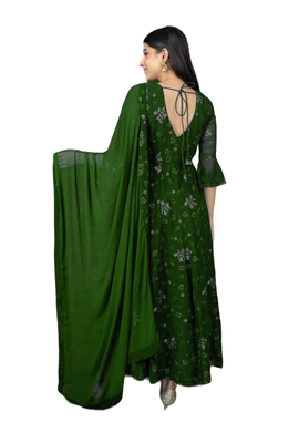 Green embroidered georgette long-kurtis 2