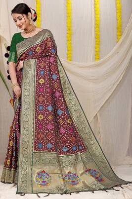 BROWN BEAUTIFUL PATOLA SAREE WITH BLOSE  1