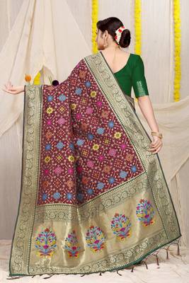 BROWN BEAUTIFUL PATOLA SAREE WITH BLOSE  4