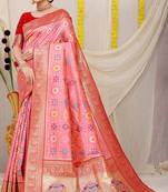 PEACH  GOREGEOUS PATOLA SAREE WITH BLOUSE 