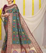 OLIVE BEAUTIFUL PATOLA SILK SAREE WITH MATCHING BLOUSE 