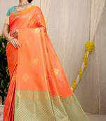 ORANGE faux KANCHIPURAM SILK SAREE  WITH BLOUSE 