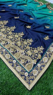 Trendmalls Blue Embroidered Silk Blend Party Wear Saree With Blouse 6