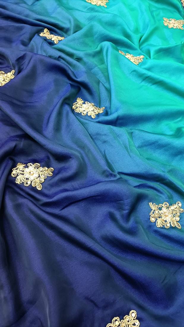 Blue Embroidered Silk Blend Party Wear Saree With Blouse