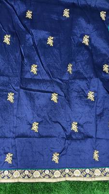 Trendmalls Blue Embroidered Silk Blend Party Wear Saree With Blouse 9