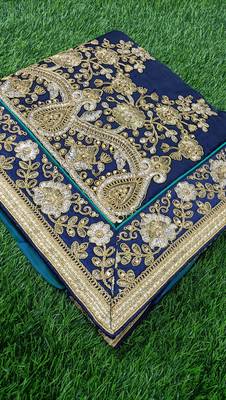 Trendmalls Blue Embroidered Silk Blend Party Wear Saree With Blouse 10