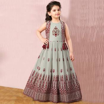Light Green Georgette Embroidery Ethnic Gown Dress For Girls 1