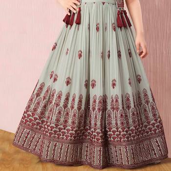 Light Green Georgette Embroidery Ethnic Gown Dress For Girls 2