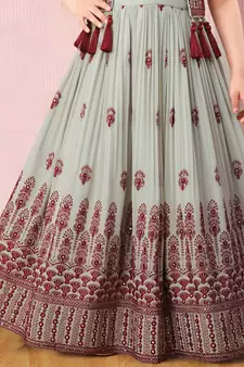 Light Green Georgette Embroidery Ethnic Gown Dress For Girls