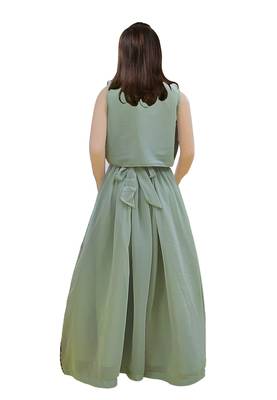 Light Green Georgette Embroidery Ethnic Gown Dress For Girls 3