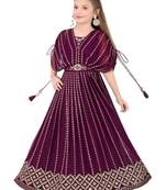 Wine Color Geroegette Embroidery Punchu style Gown Dress For Girls