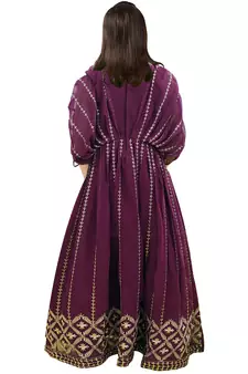 Wine Color Geroegette Embroidery Punchu style Gown Dress For Girls