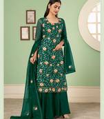 Green Multy Thread,Sequance Embroidery Work Georgette unstitched Long Length Kameez Sharara party wear salwarsuit