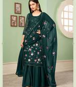 Green Multy Thread,Sequance Embroidery Work Georgette unstitched Long Length Kameez Sharara party wear salwarsuit