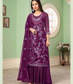 Purple Multy Thread,Sequance Embroidery Work Georgette unstitched Long Length Kameez Sharara party wear salwarsuit