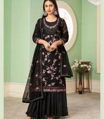 Black Multy Thread,Sequance Embroidery Work Georgette unstitched Long Length Kameez Sharara party wear salwarsuit