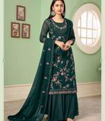 Green Multy Thread,Sequance Embroidery Work Georgette unstitched Long Length Kameez Sharara party wear salwarsuit
