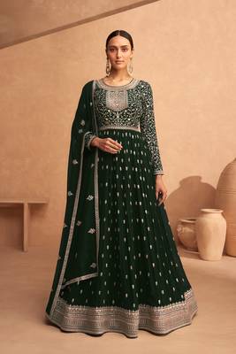 Green embroidered faux georgette salwar 1