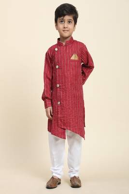 Maroon woven cotton boys-kurta-pyjama 1