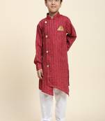Maroon woven cotton boys-kurta-pyjama