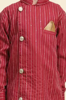 Maroon woven cotton boys-kurta-pyjama