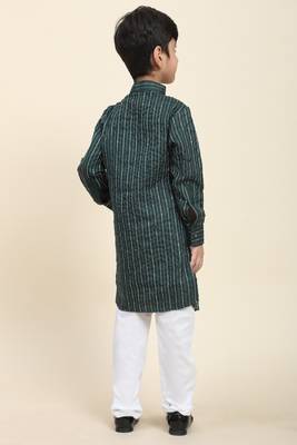 Green woven cotton boys-kurta-pyjama 2