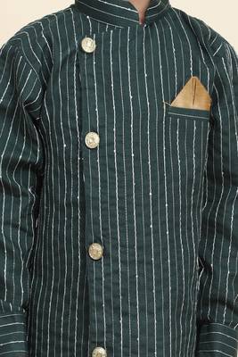 Green woven cotton boys-kurta-pyjama 3