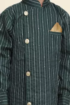 Green woven cotton boys-kurta-pyjama