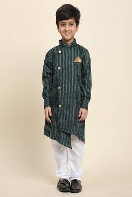 Green woven cotton boys-kurta-pyjama 1