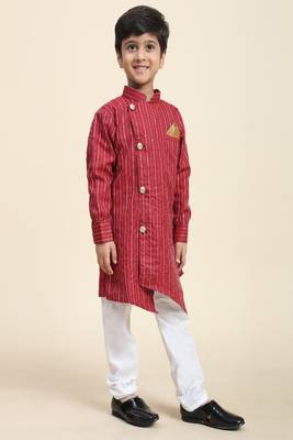 Maroon woven cotton boys-kurta-pyjama 4