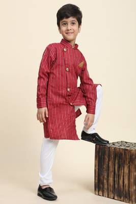 Maroon woven cotton boys-kurta-pyjama 5