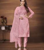 Pink Designer Thread, Sequance Embroidery Work Organza unstitched Long Length Kameez Pant party wear salwarsuit